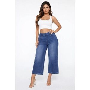 Cosmic Blue Love Candice Pull On High Rise Crop Wide Leg Jeans Women 29 NWT